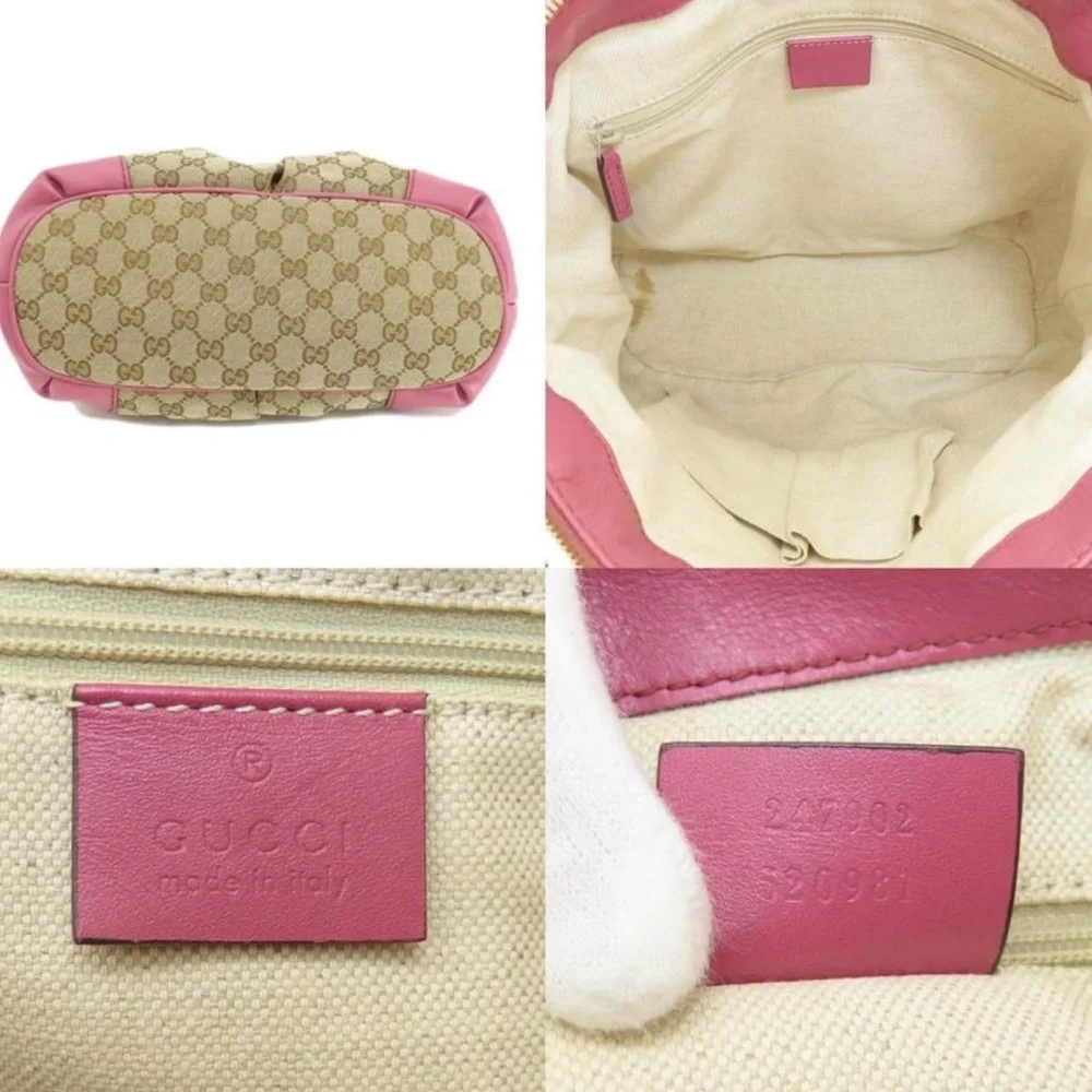 GUCCI Pink and Tan GG Canvas Tote Bag, 247902, Authentic, EUC - Picture 4 of 12